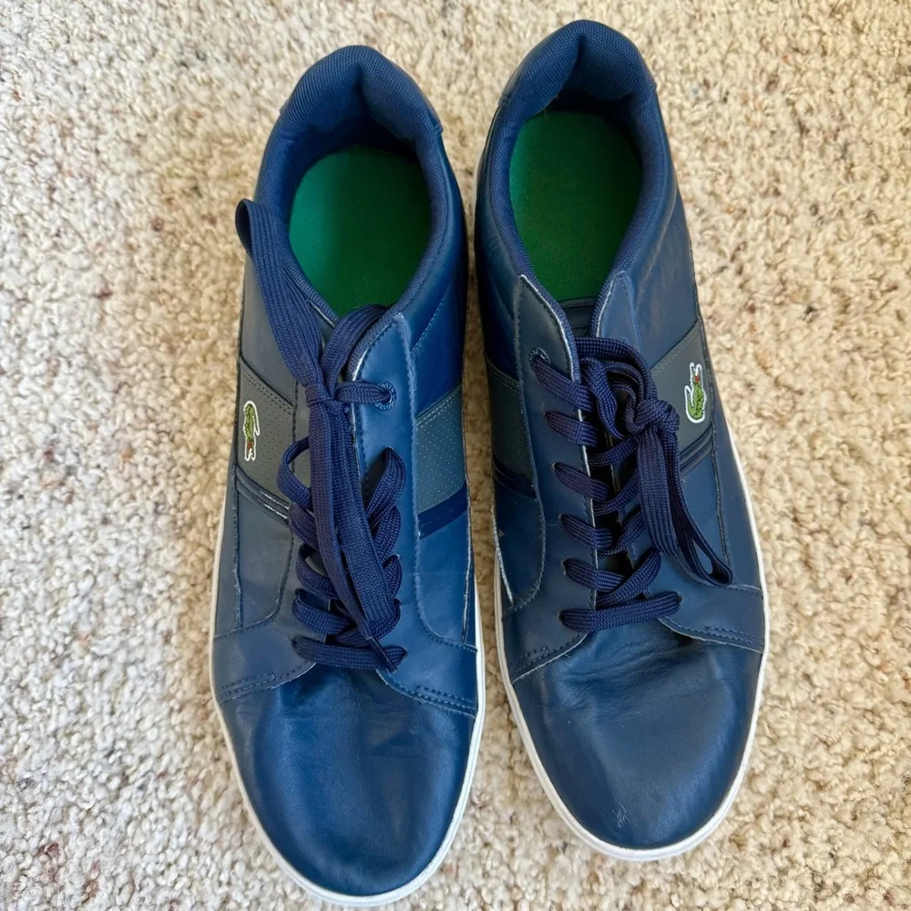 Lacoste Men’s Europa LCR3 Leather Sneaker Navy Size 13 Preppy Classic‎